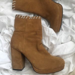 Platform Camel Brown Suede Heels